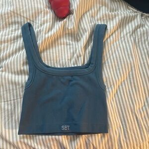 SET active Blue Ribbed Crop Top